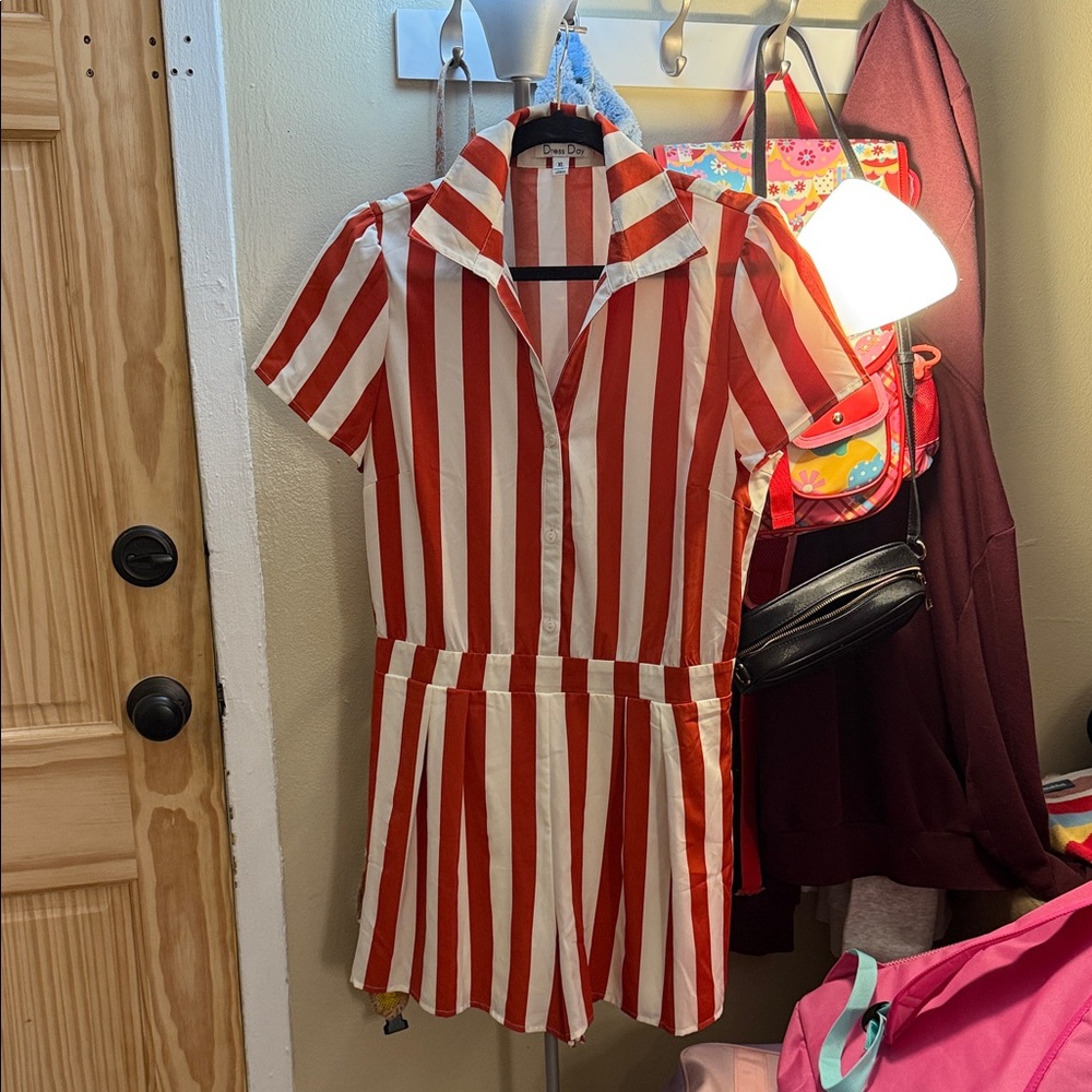 Red/orange and White Striped Romper